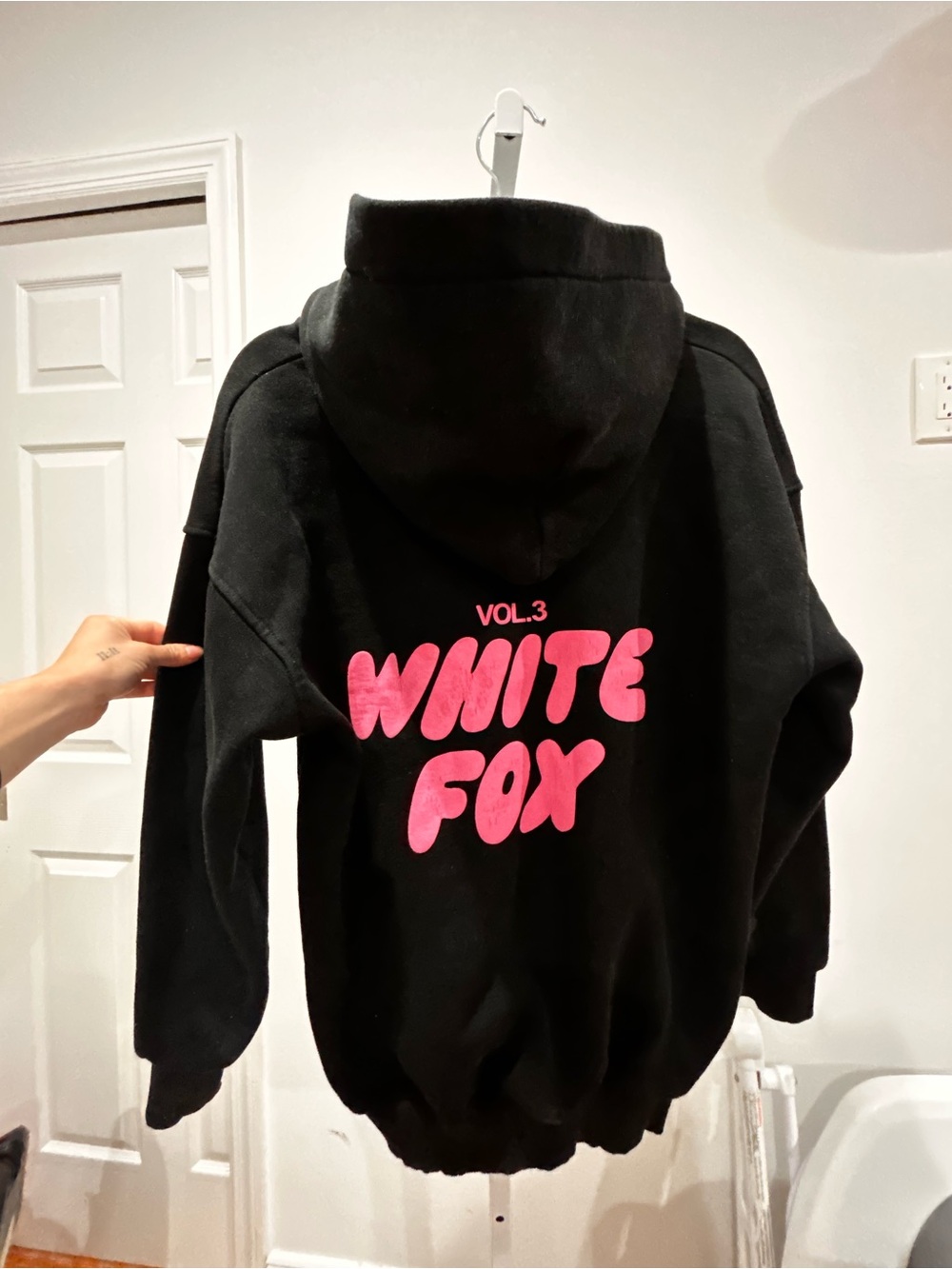 WHITE FOX Vol.3 Black Hoodie Sweater with Pink Graphic